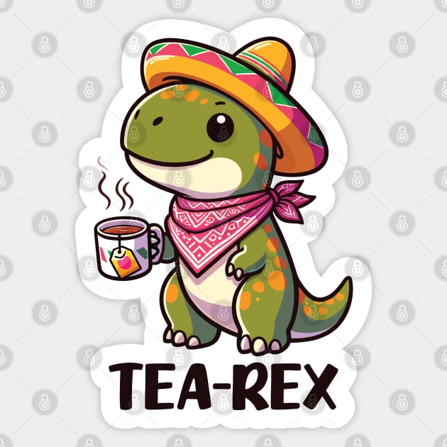 T-Rex: A Funny and Cute Dinosaur Drinking Tea Sticker by SweetLog